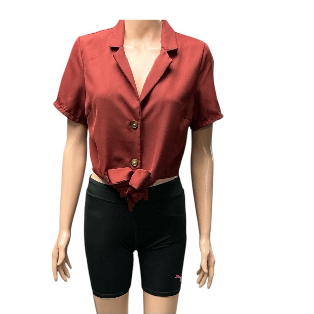 MOON ORCHID - EC - Elegant Red Tie-Front Blouse